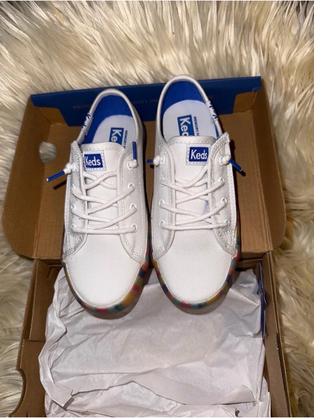 Keds White Kids' Sneakers with Multi-Color Trim